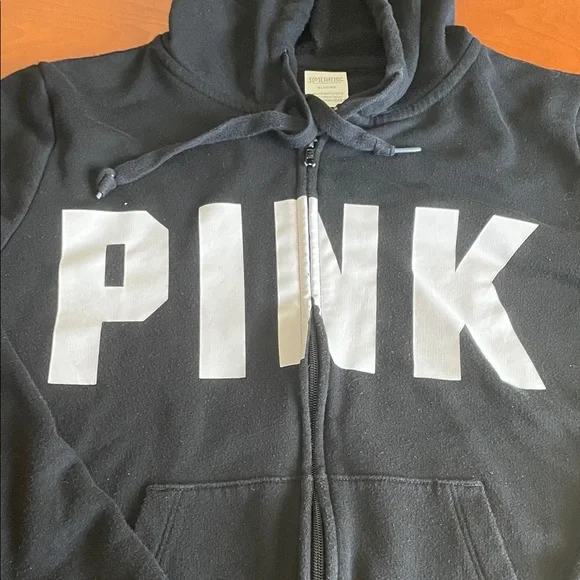 PINK Victoria's Secret Black Zip Front Hoodie with White Logo - Picture 3 of 12
